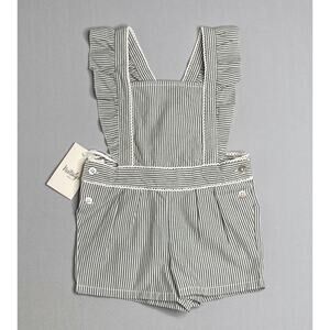 NWT Natalys Paris Ruffled Gray Metallic Stripe Adelaide Romper Girls 6 Mo